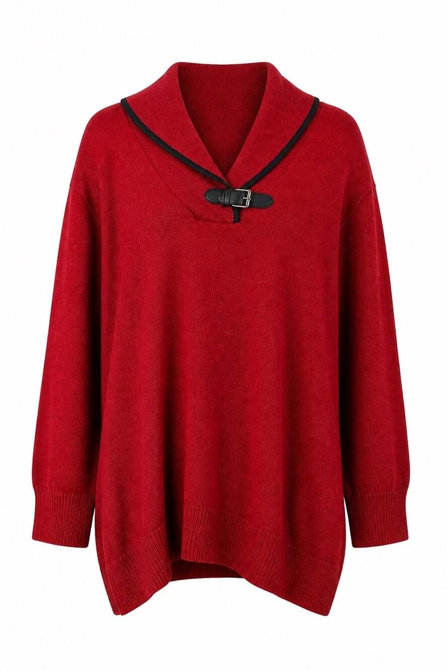 Chaps Women's Cotton Cowl Neck Sweater with Black Trim and Buckle Detail, Size1X